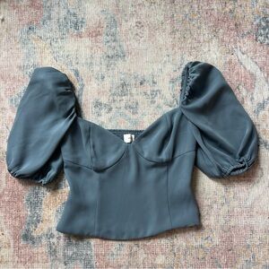 Aritzia Puff Sleeve Corset Top in Slate Blue